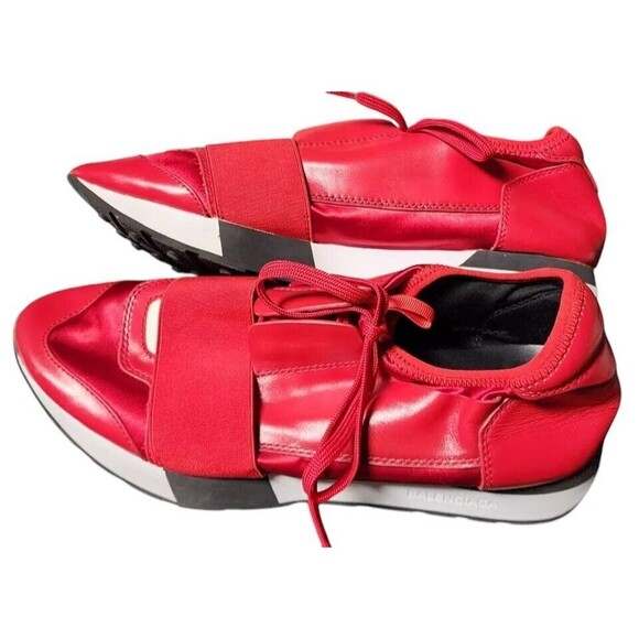 Balenciaga Shoes - Balenciaga Satin Calfskin Womens Race Runner Sneakers EU 41 Rouge Groseille